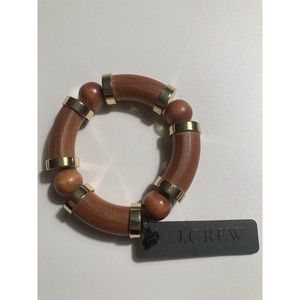 NWT J Crew Brown Wood Bangle Boho Minimalist With Branded Pouch Stretchy